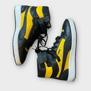Puma Sky II Hi Retro Kids High Top Sneakers Black Yellow Leather Shoes Size 6.5